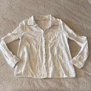 Easy Clothes White Embroidered Bohemian Women's Button-Down Shirt S/M